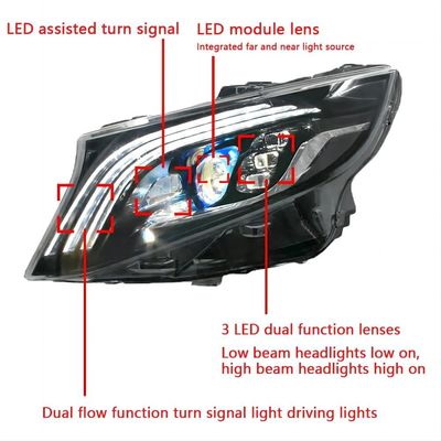 Headlight Assembly For Mercedes Benz VITO V Class 2016-2020 Retrofit Maybach DRL LED Light Yellow Flow Turn V260